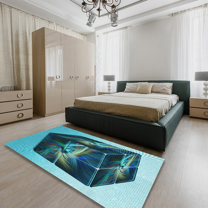 Patterned Diamond Blue Rug in a Bedroom, pat871lblu