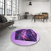 Round Patterned Violet Purple Rug in a Office, pat871pur