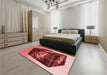 Patterned Tomato Red Rug in a Bedroom, pat871rd