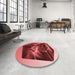 Round Patterned Tomato Red Rug in a Office, pat871rd