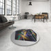 Round Machine Washable Transitional Black Rug in a Office, wshpat871
