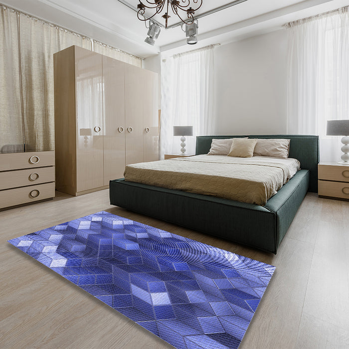 Patterned Sky Blue Rug in a Bedroom, pat872blu