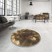 Round Patterned Cinnamon Brown Rug in a Office, pat872brn