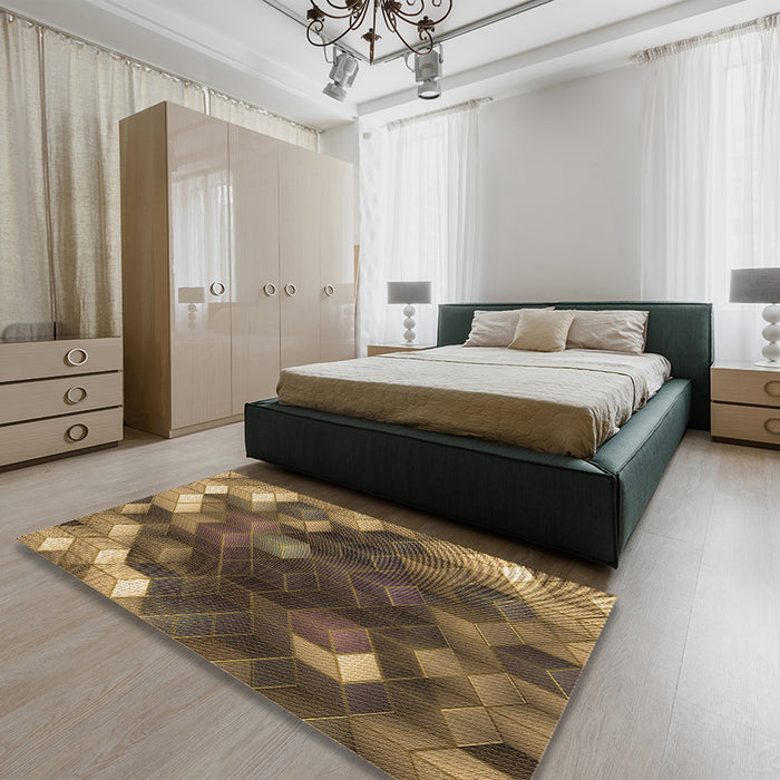 Patterned Cinnamon Brown Rug in a Bedroom, pat872brn