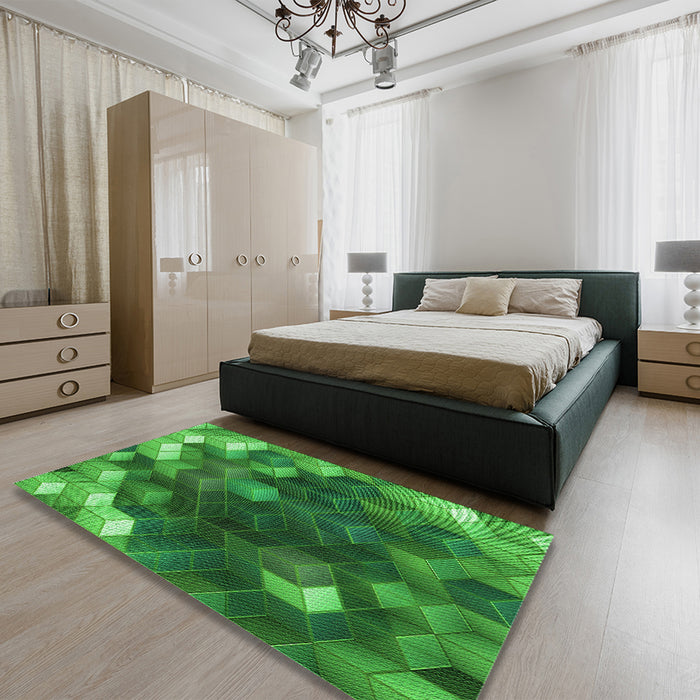 Patterned Green Rug in a Bedroom, pat872grn