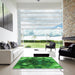 Square Patterned Green Rug in a Living Room, pat872grn