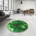 Round Patterned Green Rug in a Office, pat872grn