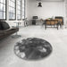 Round Patterned Gunmetal Gray Rug in a Office, pat872gry