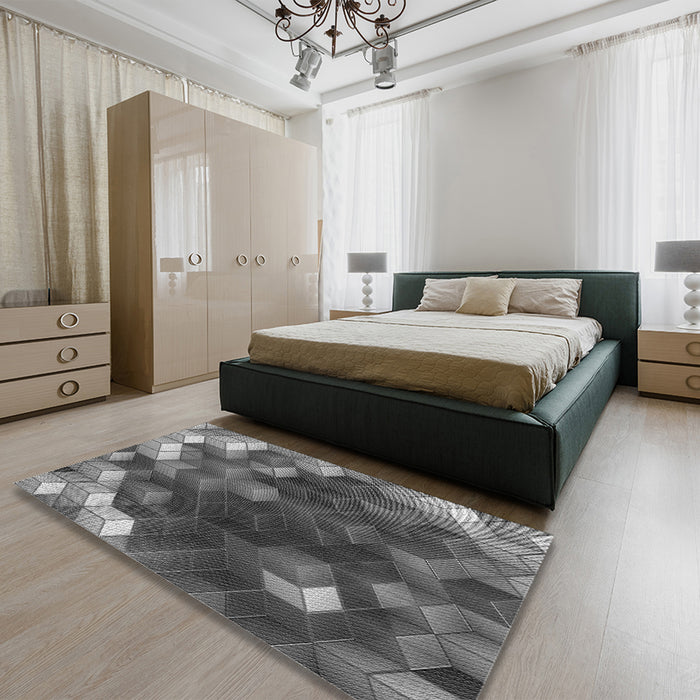 Patterned Gunmetal Gray Rug in a Bedroom, pat872gry