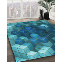 Patterned Dark Turquoise Green Rug, pat872lblu