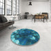 Round Patterned Dark Turquoise Green Rug in a Office, pat872lblu