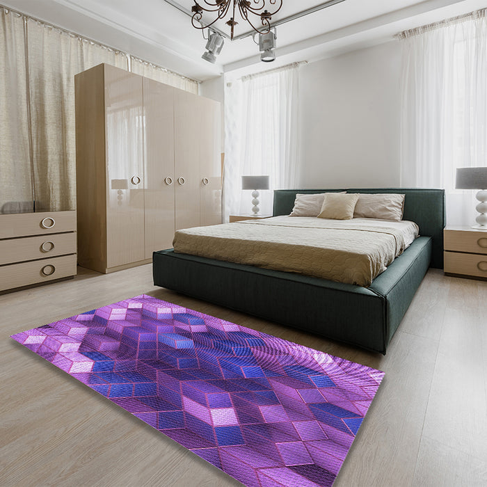 Patterned Purple Rug in a Bedroom, pat872pur