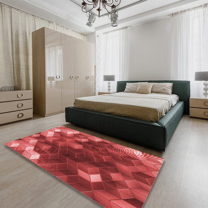 Patterned Red Rug in a Bedroom, pat872rd