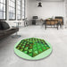 Round Patterned Jade Green Rug in a Office, pat873grn