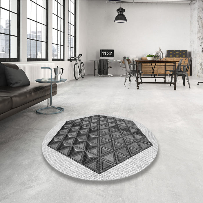 Round Patterned Platinum Silver Gray Rug in a Office, pat873gry