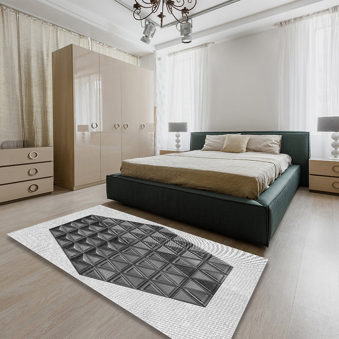 Patterned Platinum Silver Gray Rug in a Bedroom, pat873gry