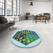 Round Patterned Deep-Sea Green Rug in a Office, pat873lblu