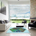 Machine Washable Transitional Deep-Sea Green Rug in a Kitchen, wshpat873lblu