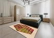 Patterned Mahogany Brown Rug in a Bedroom, pat873org