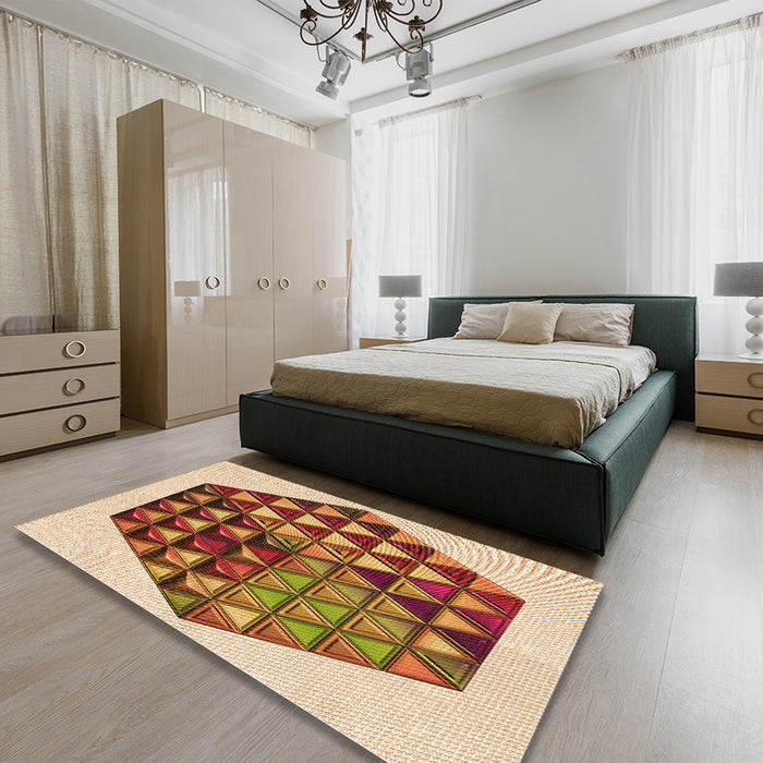 Patterned Mahogany Brown Rug in a Bedroom, pat873org