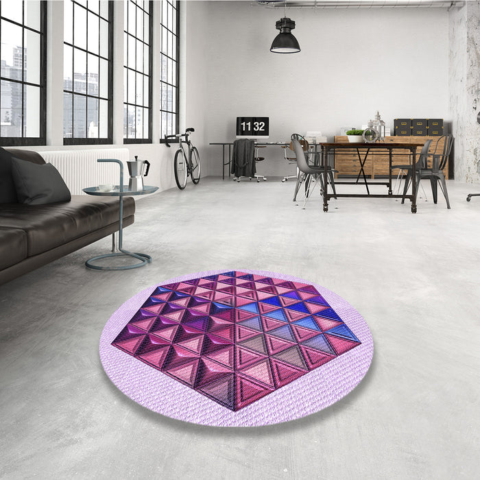 Round Patterned Mauve Purple Rug in a Office, pat873pur