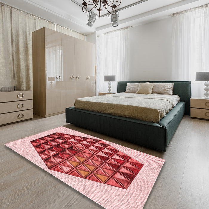 Patterned Red Rug in a Bedroom, pat873rd