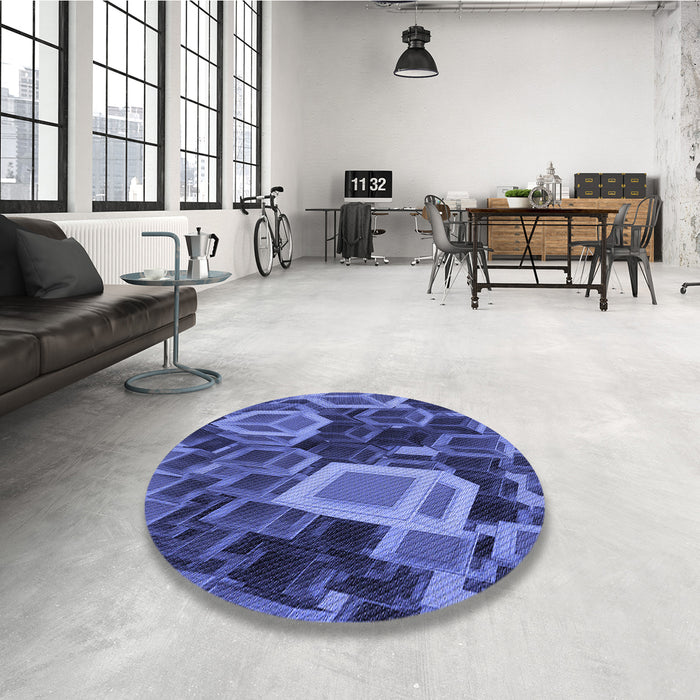 Round Patterned Light Slate Blue Rug in a Office, pat874blu
