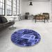 Round Patterned Light Slate Blue Rug in a Office, pat874blu