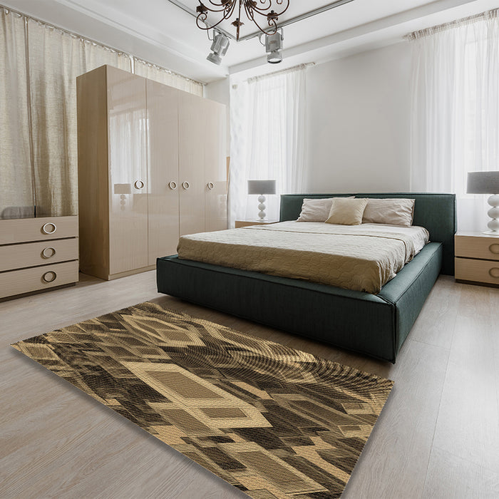 Patterned Cinnamon Brown Rug in a Bedroom, pat874brn