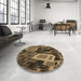 Round Patterned Cinnamon Brown Rug in a Office, pat874brn