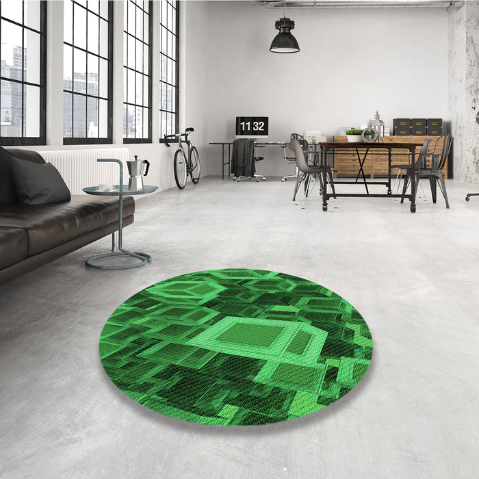 Round Patterned Deep Emerald Green Rug in a Office, pat874grn