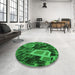 Round Patterned Deep Emerald Green Rug in a Office, pat874grn