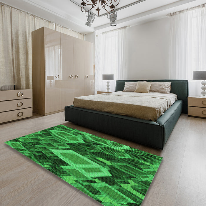 Patterned Deep Emerald Green Rug in a Bedroom, pat874grn