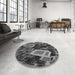 Round Patterned Dark Gray Black Rug in a Office, pat874gry