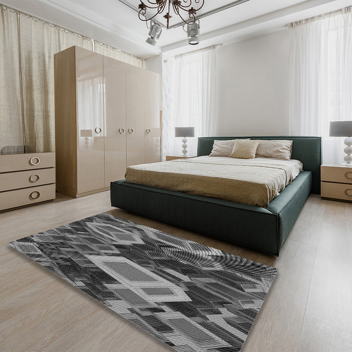 Patterned Dark Gray Black Rug in a Bedroom, pat874gry