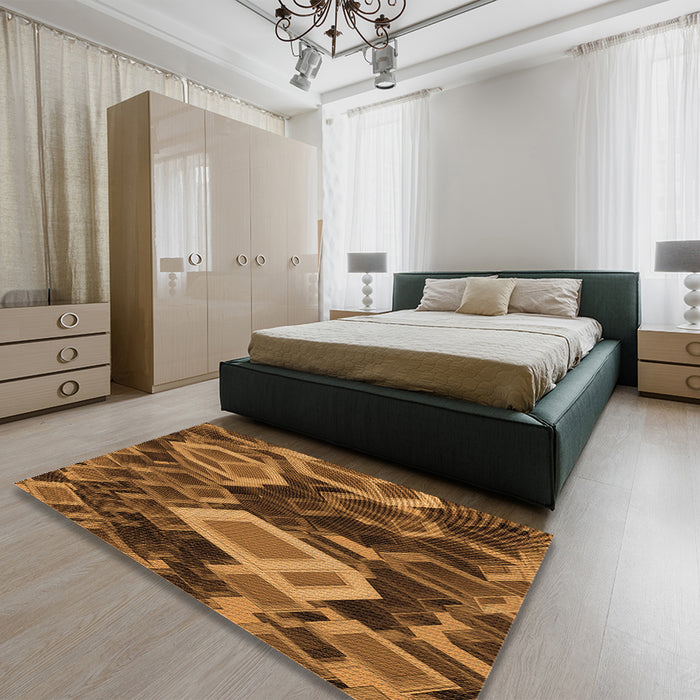 Patterned Red Brown Rug in a Bedroom, pat874org