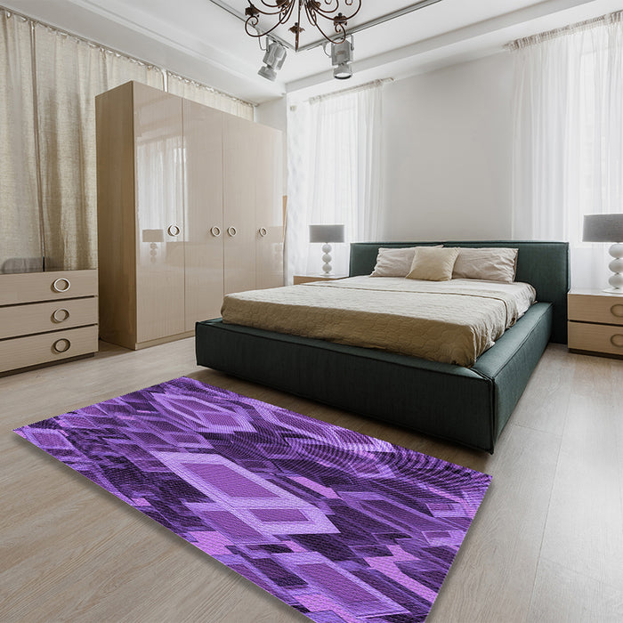 Patterned Bright Purple Rug in a Bedroom, pat874pur