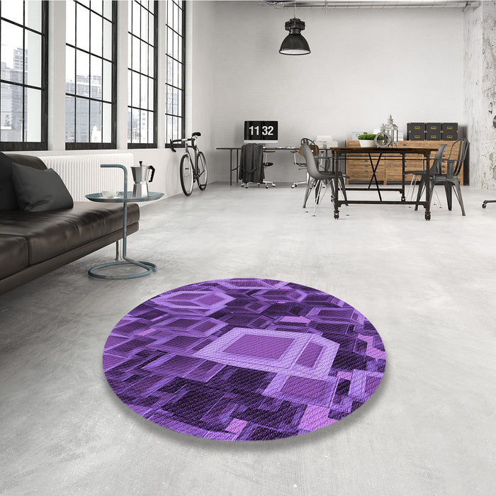 Round Patterned Bright Purple Rug in a Office, pat874pur