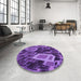 Round Patterned Bright Purple Rug in a Office, pat874pur