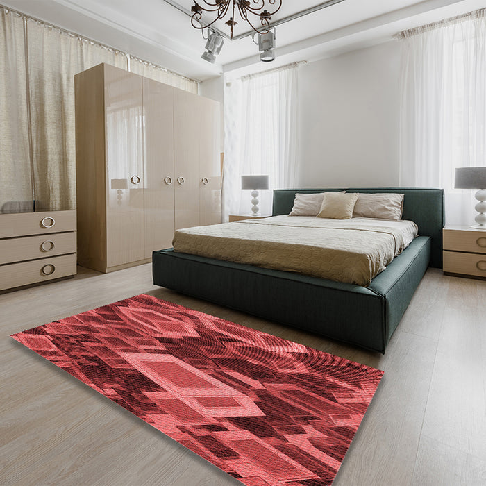 Patterned Orange Rug in a Bedroom, pat874rd