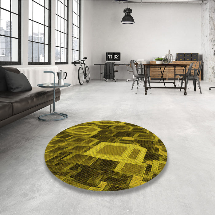 Round Patterned Brown Rug in a Office, pat874yw