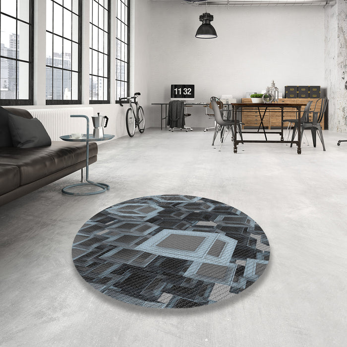 Round Patterned Silver Gray Novelty Rug in a Office, pat874