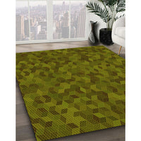 Patterned Dark Yellow Green Rug, pat875yw