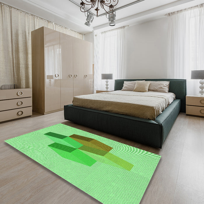 Patterned Green Rug in a Bedroom, pat877grn