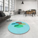 Round Patterned Macaw Blue Green Rug in a Office, pat877lblu