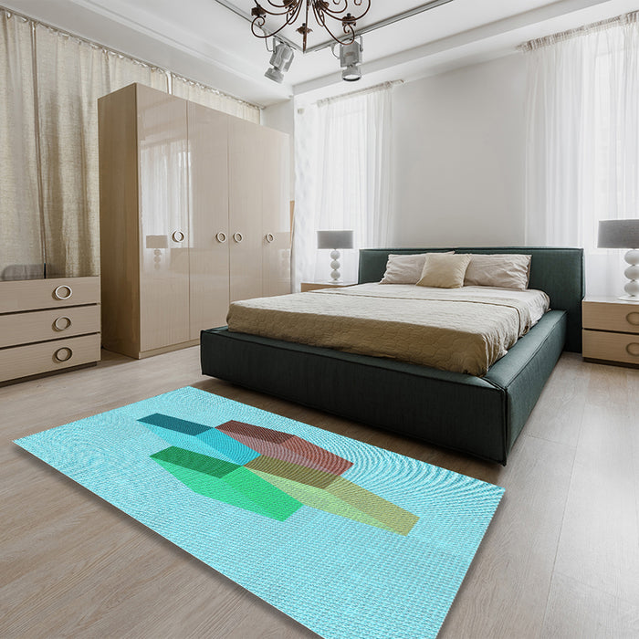 Patterned Macaw Blue Green Rug in a Bedroom, pat877lblu