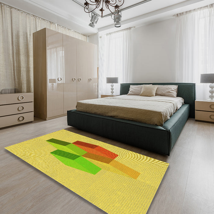 Patterned Orange Gold Rug in a Bedroom, pat877yw
