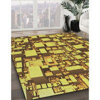 Patterned Golden Brown Yellow Novelty Rug, pat878