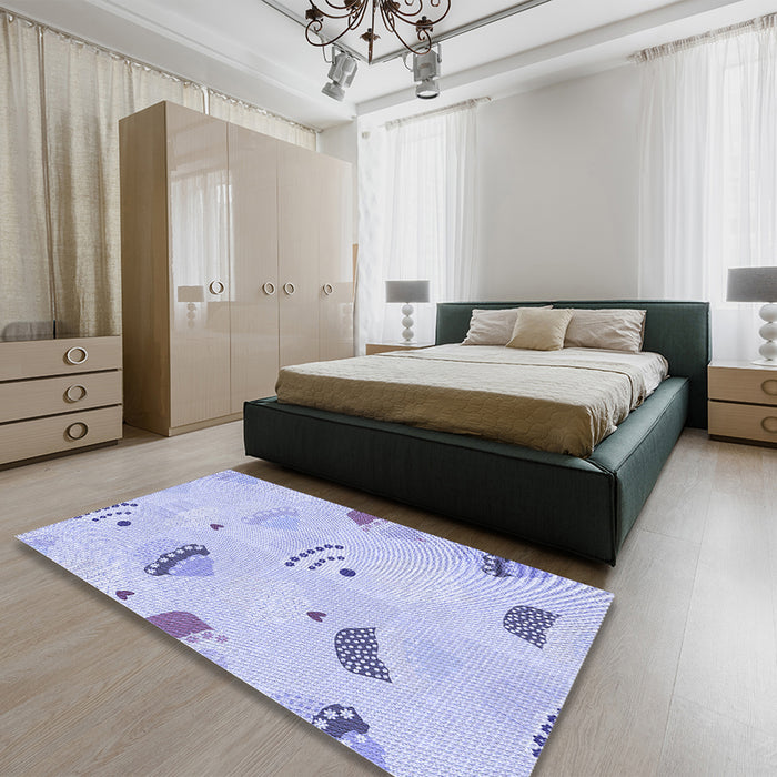Patterned Blue Rug in a Bedroom, pat879blu