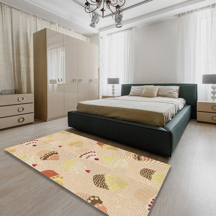 Patterned Khaki Gold Rug in a Bedroom, pat879brn